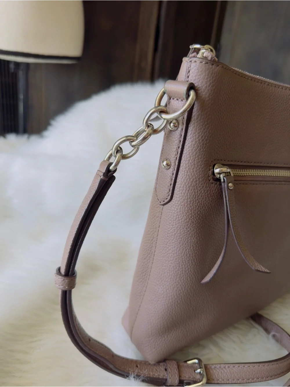 Kate Spade Pebbled Leather Crossbody Bag Medium Taupe Brown Shoulder Purse